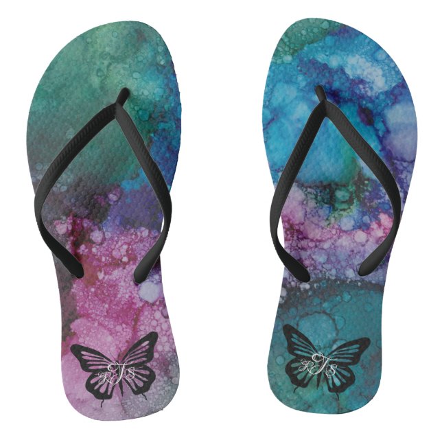 Tongs Flip-Flops adultes "Inkblots papillon rose-vert" (Semelle)