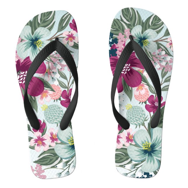 Tongs Flipflop Sandales Fleurs tropicales sur Blue Ombre (Semelle)