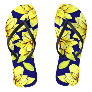 Tongs Floral jaune et bleu clair Motif sans couture