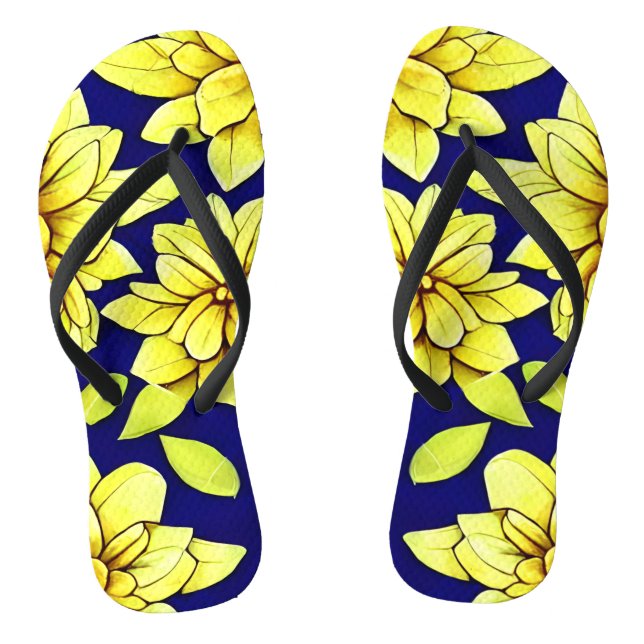 Tongs Floral jaune et bleu clair Motif sans couture (Semelle)