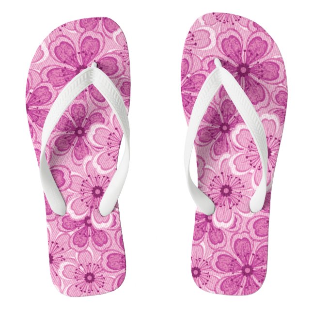 Tongs Floral Line Art Blanc N Raspberry Rose (Semelle)