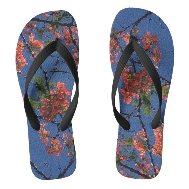 Tongs Flore en tissu bleu, large noir, (Semelle)