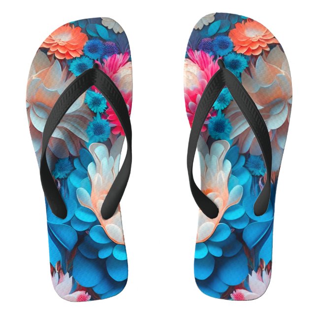 Tongs Fond de fleurs bleues-1 (Semelle)