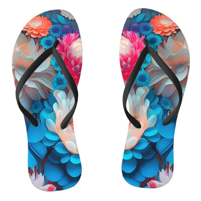 Tongs Fond de fleurs bleues-1 (Semelle)