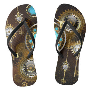 Tongs Fond rouillé Steampunk avec verres turquoise