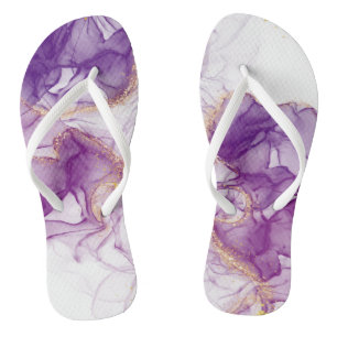 Tongs Fond violet aquarelle avec feuilles dorées