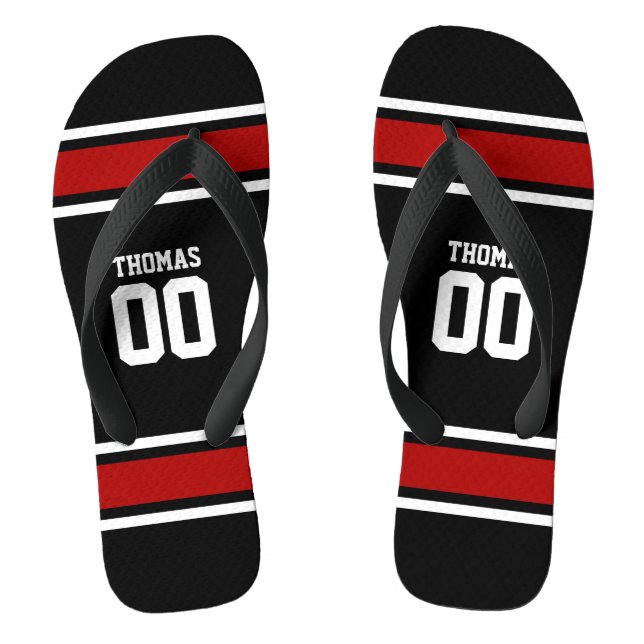 Tongs Football Jersey Noir|Rouge Personnalisé (Semelle)