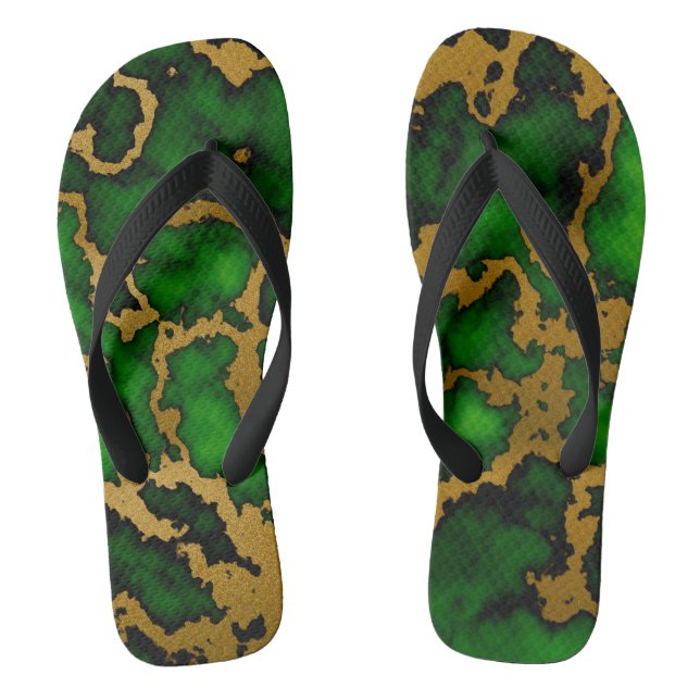 Tongs Forêt foncée Design de texture en marbre vert et o (Semelle)