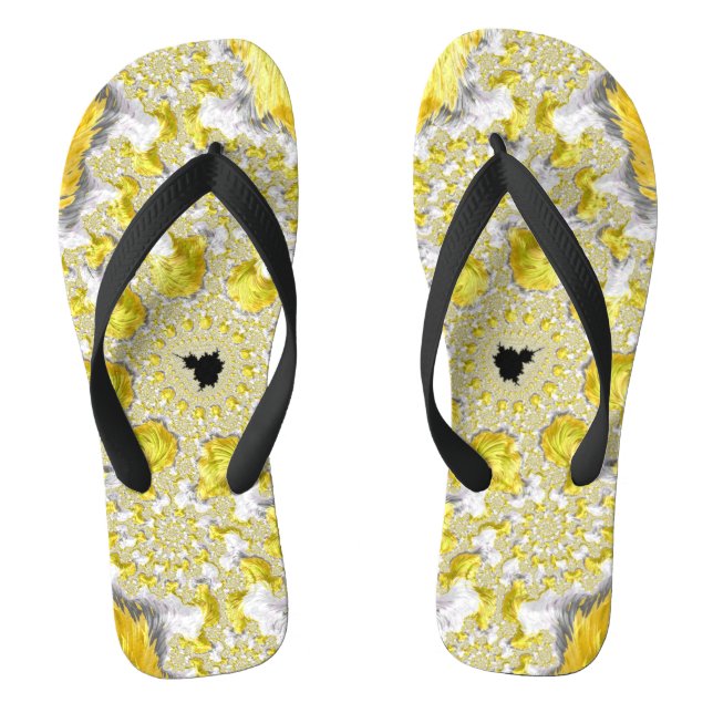 Tongs Fractale symétrique jaune doré abstrait (Semelle)