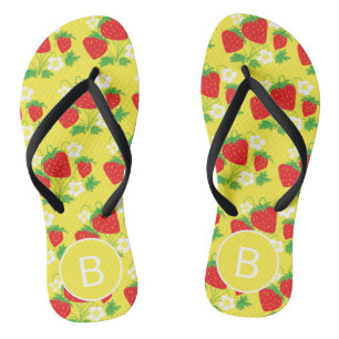Tongs Fraise et Fleur Jaune Motif Monogrammé