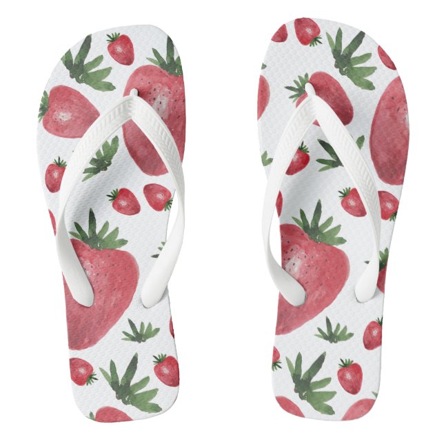 Tongs Fraises Aquarelle Peintes à la main (Semelle)