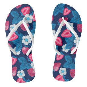 Tongs Fraises roses sur bleu