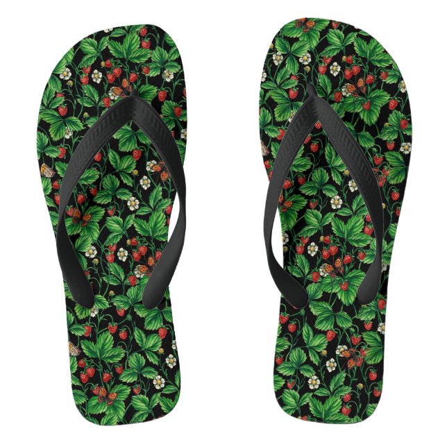Tongs Fraises sauvages sur le noir (Semelle)
