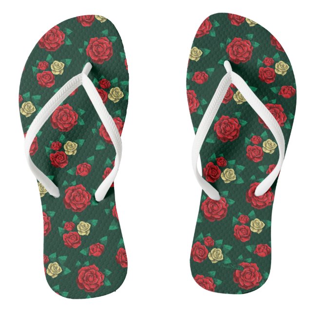 Tongs Frida Kahlo| Motif Rose rouge et or (Semelle)