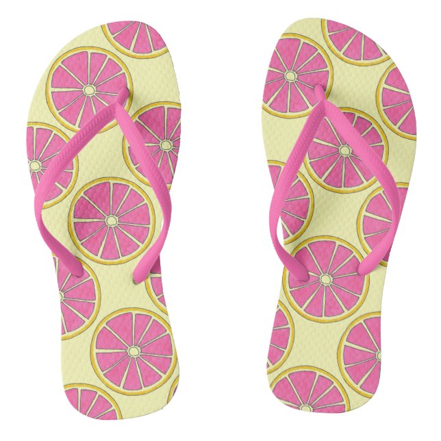 Tongs Fruit d'agrumes de pamplemousse rose jaune Imprime (Semelle)