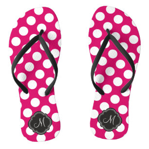 Tongs Fuchsia et Pois blancs avec Monogramme