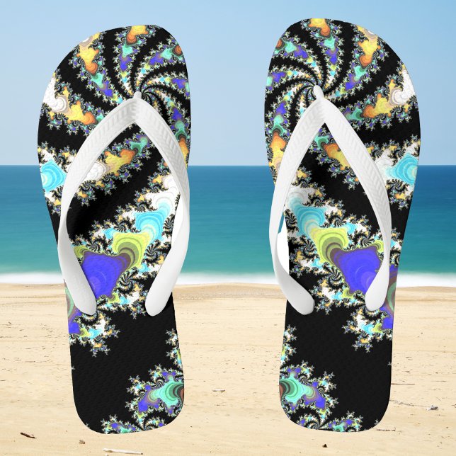 Tongs Fun Fractled Fractal Black et Multicolor Geeky (Créateur téléchargé)