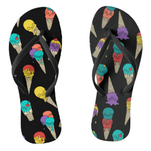 Tongs Fun Melty Summer Goth Crâne Crème glacée bijou noi