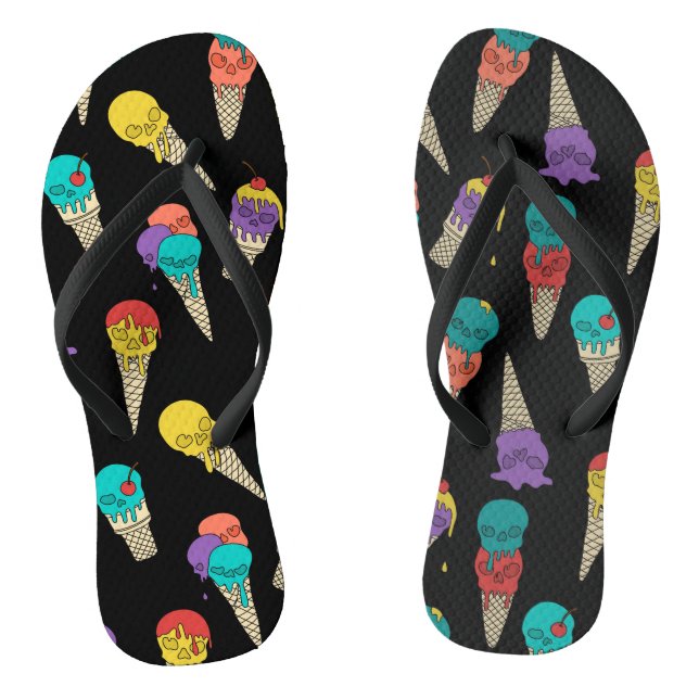 Tongs Fun Melty Summer Goth Crâne Crème glacée bijou noi (Semelle)