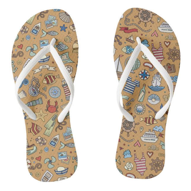 Tongs Fun Nautique, Tan Coastal Flip-flops Conçu! (Semelle)
