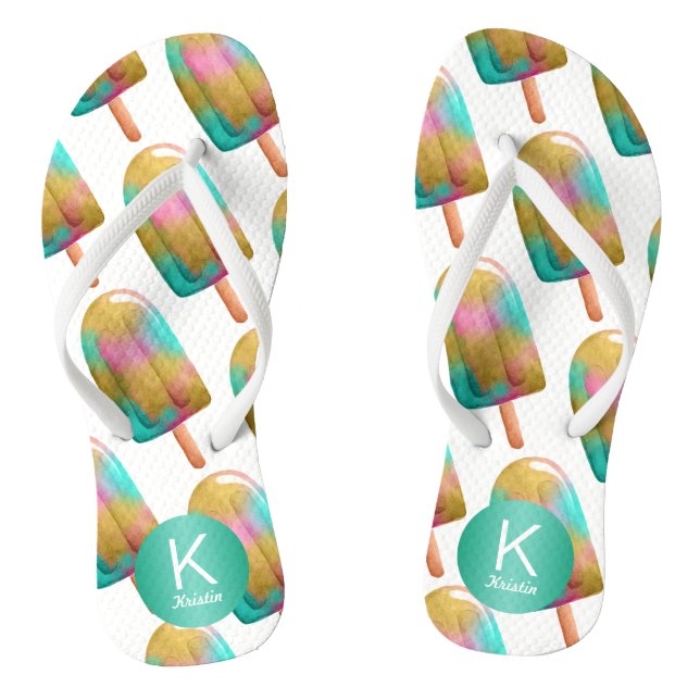 Tongs Fun Popsicle Motif avec votre Monogramme (Semelle)