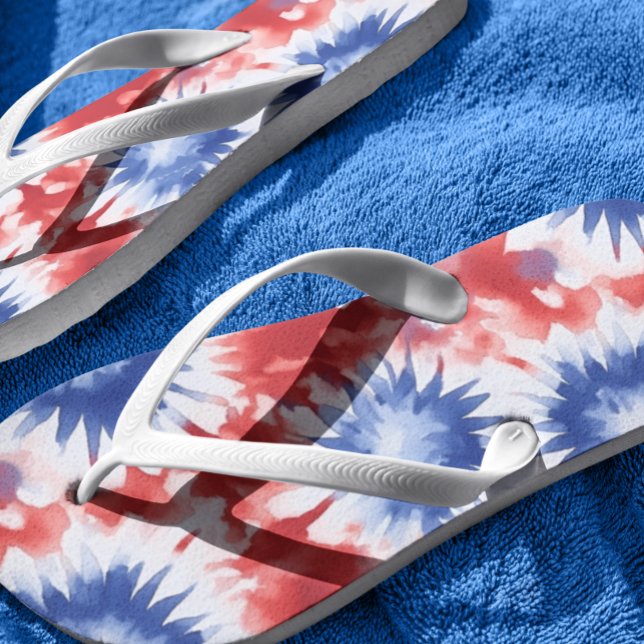Tongs Fun Tie Dye Motif rouge blanc bleu (Créateur téléchargé)