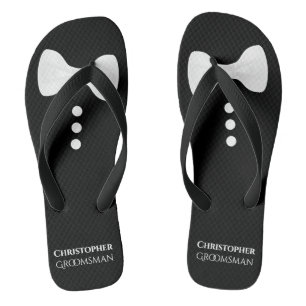 Tongs Fun White Bow Cravate sur Black Cute Groomsman Mar