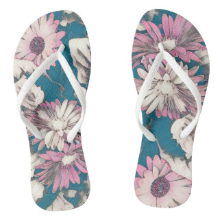 Tongs Funky floral en rose et turquoise