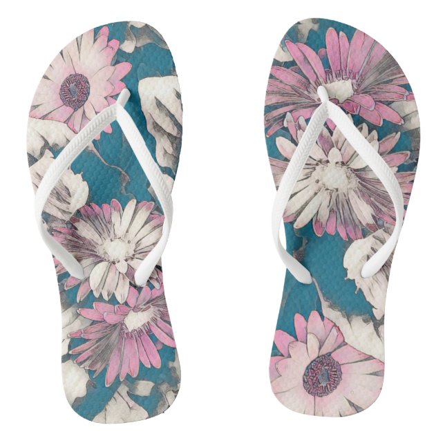 Tongs Funky floral en rose et turquoise  (Semelle)