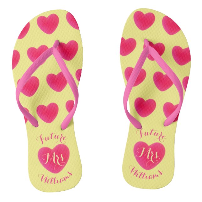 Tongs Futur Mme Heart Motif rose et jaune (Semelle)
