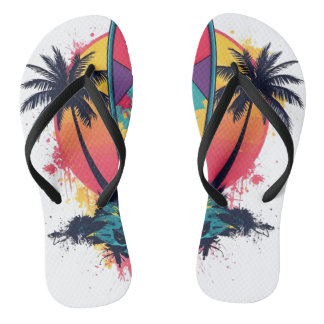 Tongs Geometric Abstract Surf Art Flip Flops - Colorful 