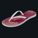 Tongs Gold Lace Burgundy Maroon Bridesmaid Mariage<br><div class="desc">Ces tongs de mariage élégants sont une excellente façon de remercier et de reconnaître vos demoiselles d'honneur, tout en donnant à leurs pieds un repos après une longue journée. Le design élégant est orné de dentelles dorées sur un arrière - plan bordeaux, marron ou rouge vif et de lettres de...</div>