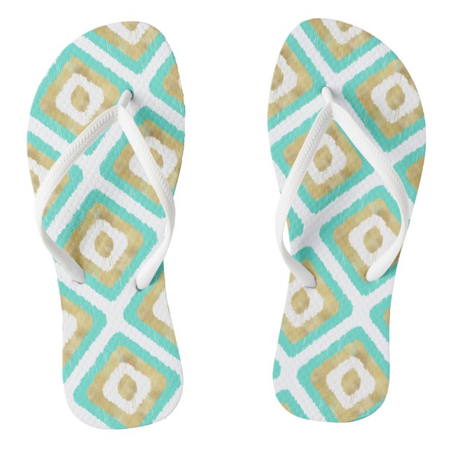 Tongs Gold & Turquoise Chic Ikat Motif (Semelle)