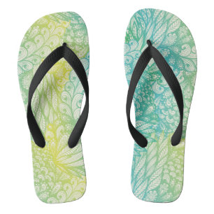 Tongs Gradient jaune et bleu vintage floral