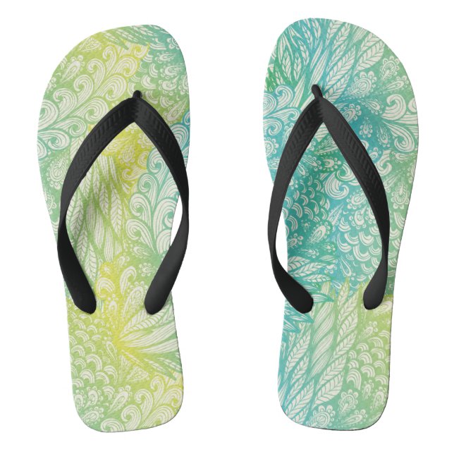 Tongs Gradient jaune et bleu vintage floral (Semelle)