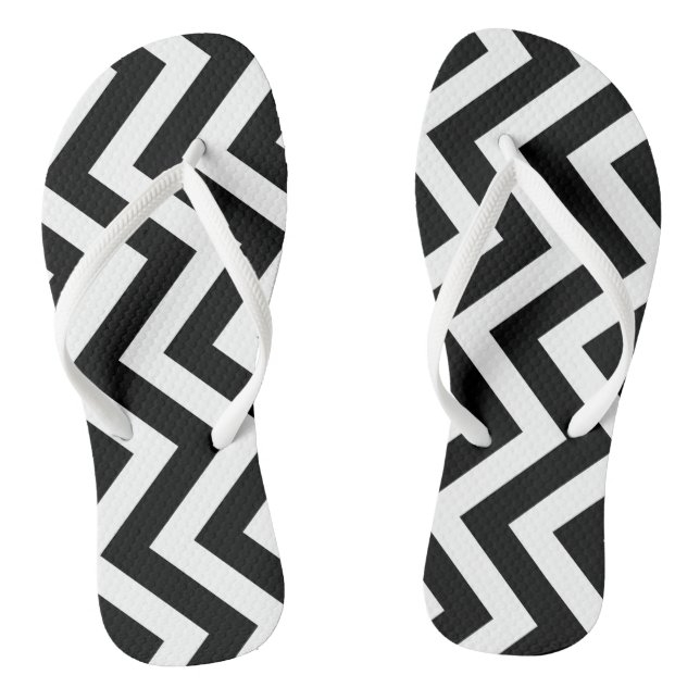Tongs Grandes bandes Verticales Chevron Noir et Blanc (Semelle)