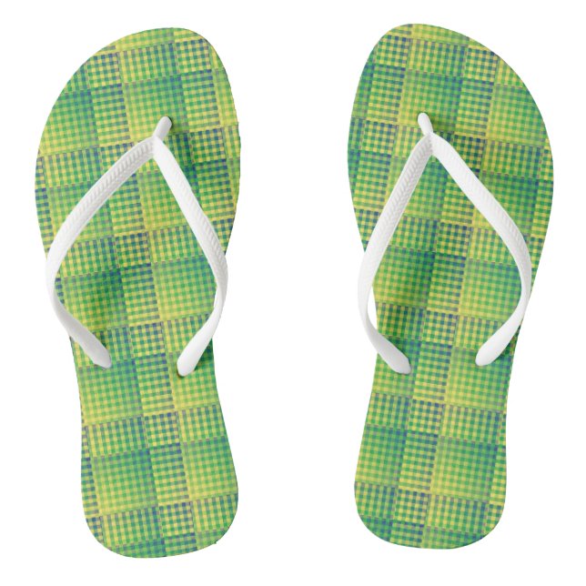 Tongs Green Blue Checker Abstract Pattern (Semelle)