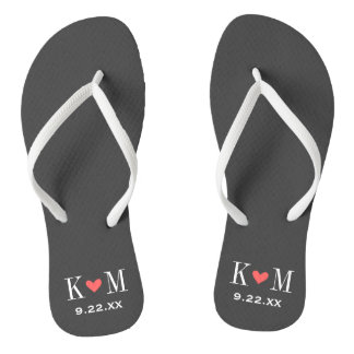Tongs Gris et corail Mariage moderne Monogramme