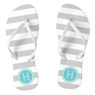 Tongs Gris et turquoise Rayures de preppy Monogramme