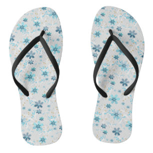 Tongs Gris floral, rétro, gris, bleu, élégant