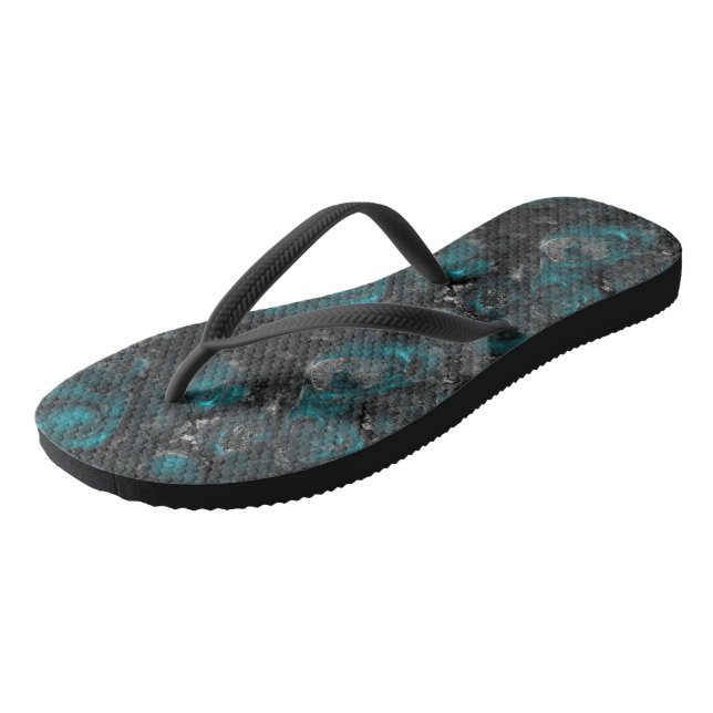 Tongs gris turquoise et blanc abstrait (Incliné)
