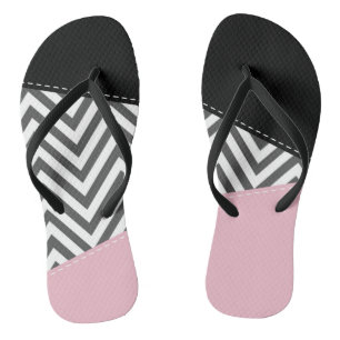 Tongs Gris Zigzag, Gris Chevron, Motif Zigzag, Rose
