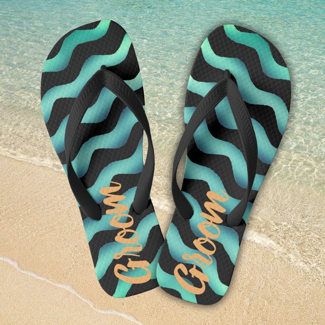 Tongs Groom Waves Marine Beach Mariages Flip Flops (Créateur téléchargé)