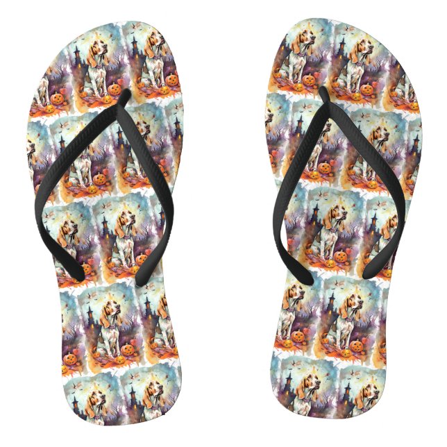 Tongs Halloween Basset Hound Avec Crainte Citrouille (Semelle)