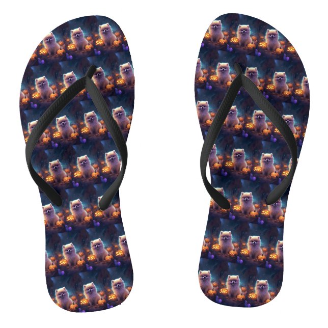 Tongs Halloween Poméranien Avec La Peur Citrouille (Semelle)