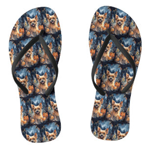 Tongs Halloween Terrier Australien Avec Peur Citrouille