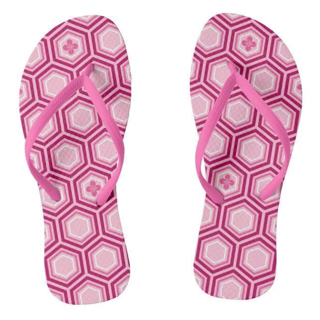 Tongs Hexagonal Kimono Imprimer, Bourgogne et rose (Semelle)