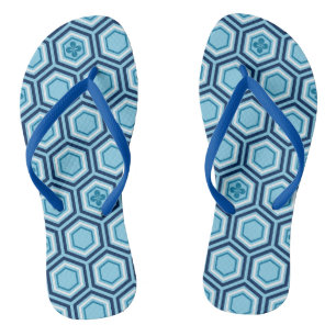 Tongs Hexagonal Kimono Imprimer, Marine et Bleu clair