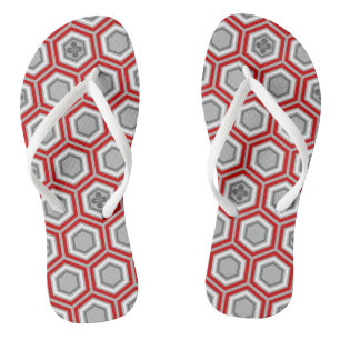 Tongs Hexagonal Kimono Imprimer, rouge et gris / gris