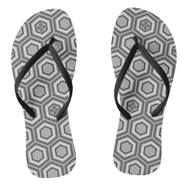 Tongs Hexagonal Kimono Print, Grey / Grey and White (Semelle)